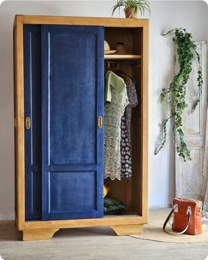 Ancienne armoire parisienne portes coulissantes penderie + 1 étagère