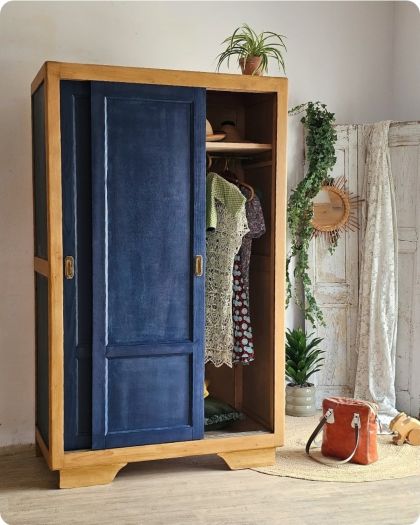 Ancienne armoire parisienne portes coulissantes penderie + 1 étagère