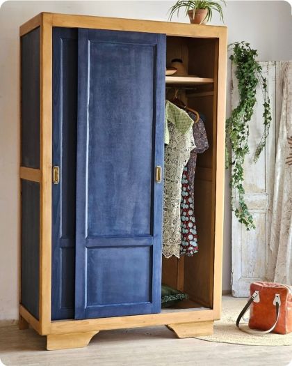 Ancienne armoire parisienne portes coulissantes penderie + 1 étagère