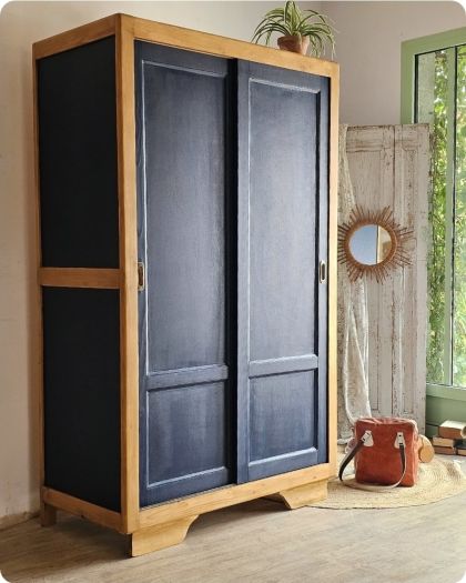 Ancienne armoire parisienne portes coulissantes penderie + 1 étagère