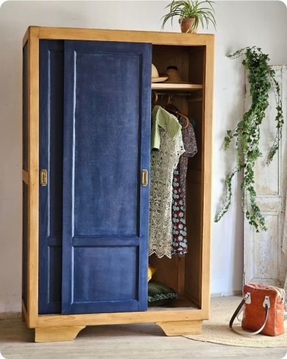 Ancienne armoire parisienne portes coulissantes penderie + 1 étagère