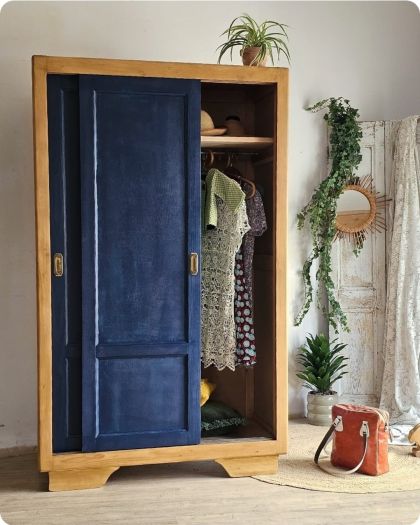 Ancienne armoire parisienne portes coulissantes penderie + 1 étagère