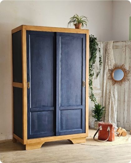 Ancienne armoire parisienne portes coulissantes penderie + 1 étagère