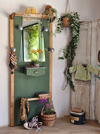 Ancien vestiaire mural années 30/50 patères miroir tiroir