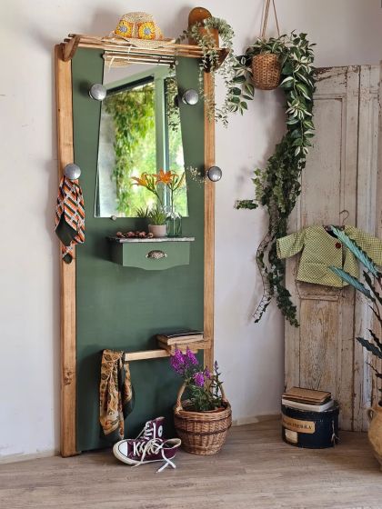 Ancien vestiaire mural années 30/50 patères miroir tiroir