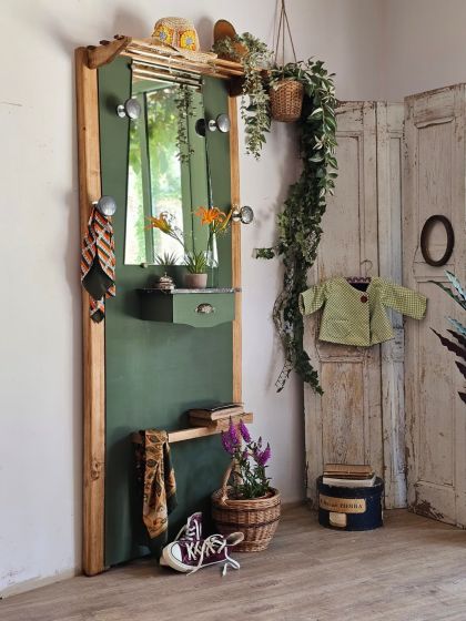 Ancien vestiaire mural années 30/50 patères miroir tiroir