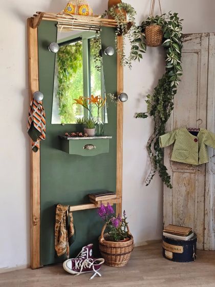 Ancien vestiaire mural années 30/50 patères miroir tiroir