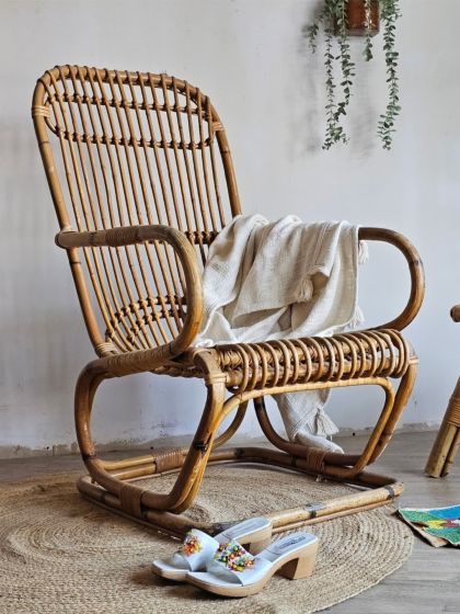 Ancien fauteuil en rotin années 50 style Tito Agnoli