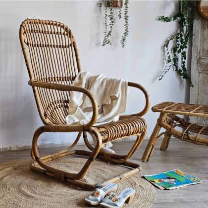 Ancien fauteuil en rotin années 50 style Tito Agnoli