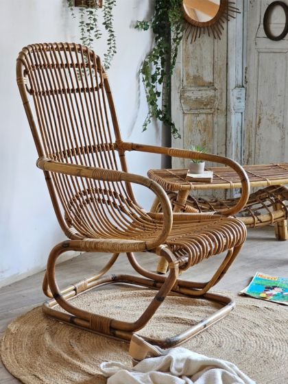 Ancien fauteuil en rotin années 50 style Tito Agnoli