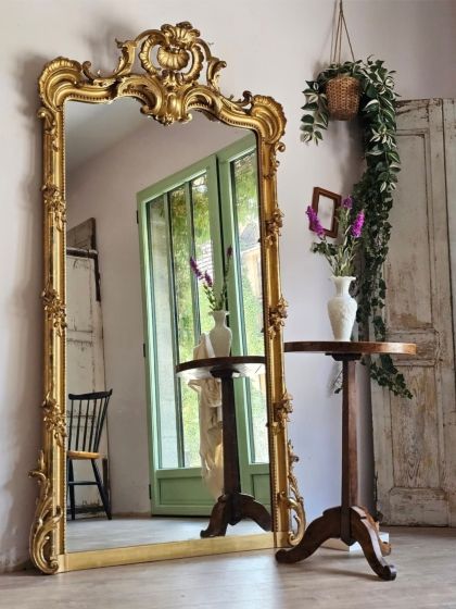 Ancien grand miroir d'exception 19e Napoléon  III de style Louis XV