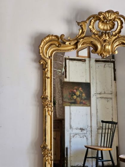 Ancien grand miroir d'exception 19e Napoléon  III de style Louis XV