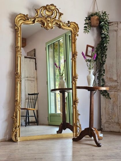 Ancien grand miroir d'exception 19e Napoléon  III de style Louis XV