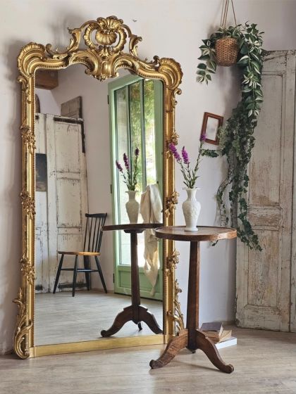 Ancien grand miroir d'exception 19e Napoléon  III de style Louis XV