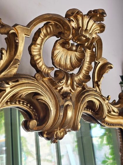Ancien grand miroir d'exception 19e Napoléon  III de style Louis XV