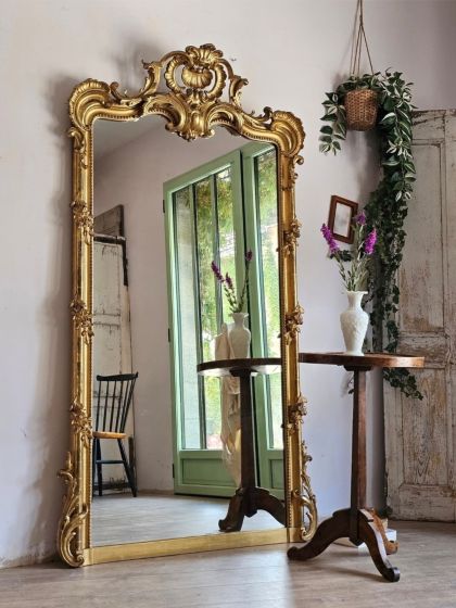 Ancien grand miroir d'exception 19e Napoléon  III de style Louis XV