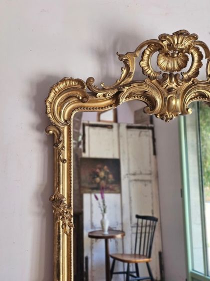 Ancien grand miroir d'exception 19e Napoléon  III de style Louis XV