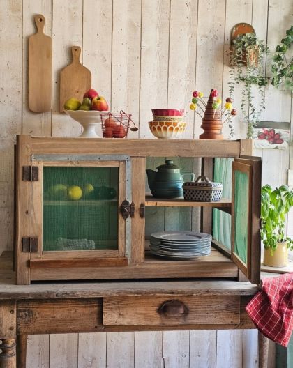Ancien grand garde-manger début 20e chêne et sapin