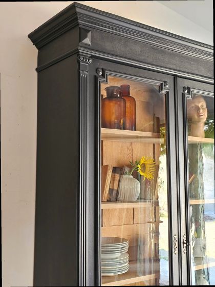 Ancienne grande vitrine bibliothèque vaisselier fin 19e début 20e  verres bullés