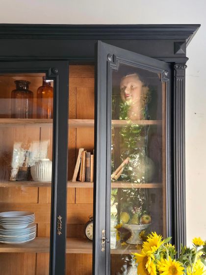 Ancienne grande vitrine bibliothèque vaisselier fin 19e début 20e  verres bullés