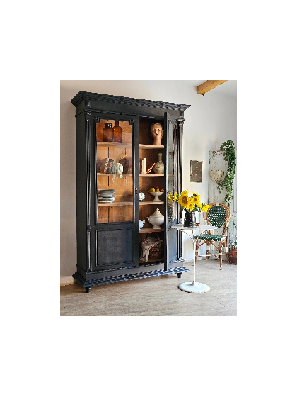 Ancienne grande vitrine bibliothèque vaisselier fin 19e début 20e  verres bullés