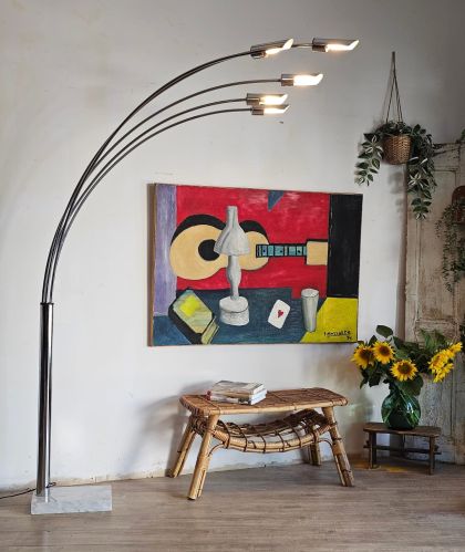 Lampadaire design italien style70s 5 bras en métal chromé orientable