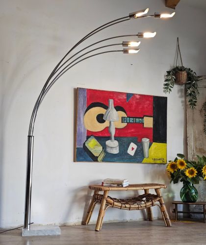 Lampadaire design italien style70s 5 bras en métal chromé orientable