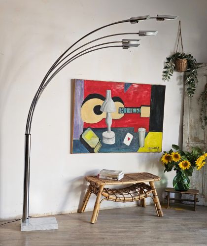 Lampadaire design italien style70s 5 bras en métal chromé orientable