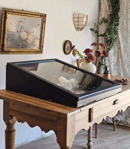 Ancienne vitrine de comptoir patine noire d'origine