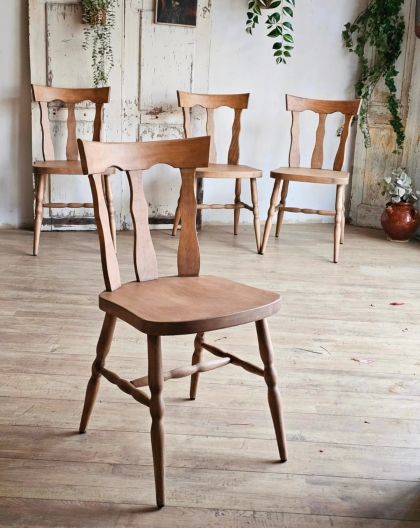 Suite de 4 chaises Baumann en bois massif style western années 70