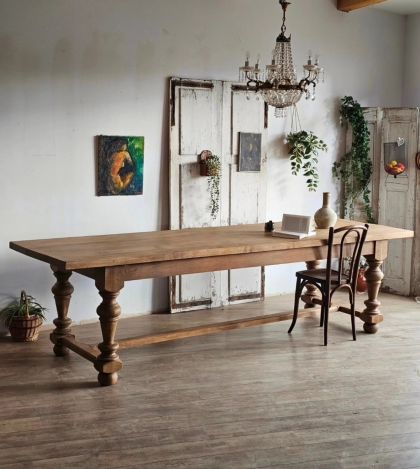 Monumental table en chêne massif 20e siècle 2 tiroirs rallonges