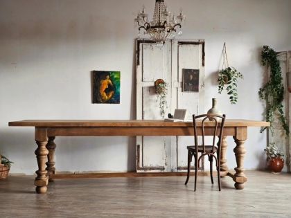 Monumental table en chêne massif 20e siècle 2 tiroirs rallonges