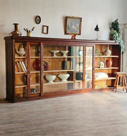 Ancienne grande vitrine de métier années 30 en chêne massif patine d'origine