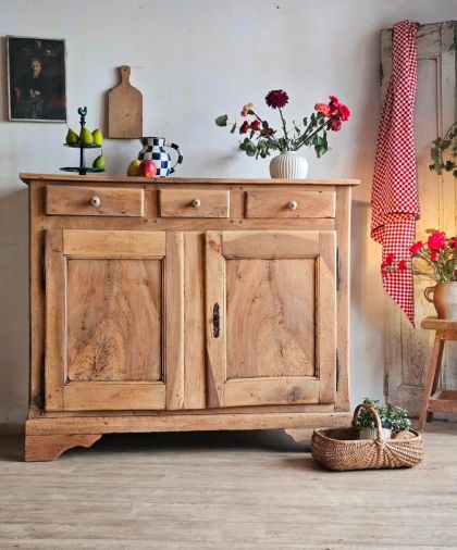 Ancien grand buffet fin XIXe début XXe en noyer 3 tiroirs