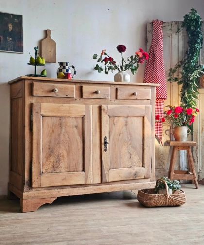 Ancien grand buffet fin XIXe début XXe en noyer 3 tiroirs