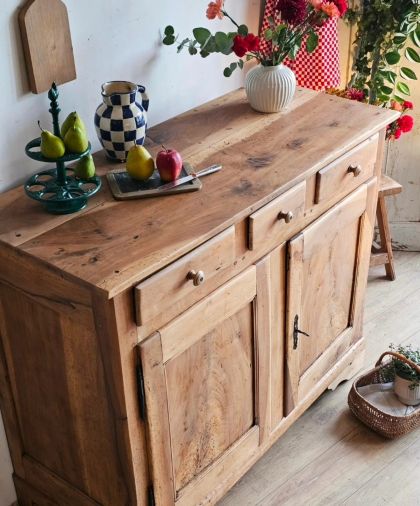 Ancien grand buffet fin XIXe début XXe en noyer 3 tiroirs