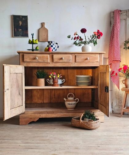 Ancien grand buffet fin XIXe début XXe en noyer 3 tiroirs