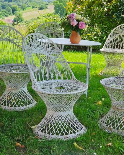 6 chaises en fibre de verre filée de Russell Woodard années 60