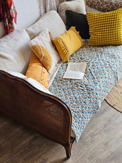 Ancien lit banquette canné Louis Philippe XXe