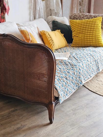 Ancien lit banquette canné Louis Philippe XXe