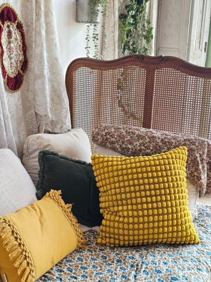 Ancien lit banquette canné Louis Philippe XXe