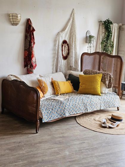 Ancien lit banquette canné Louis Philippe XXe