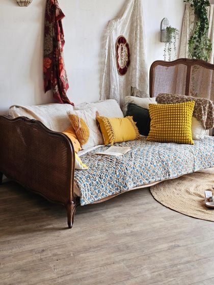 Ancien lit banquette canné Louis Philippe XXe