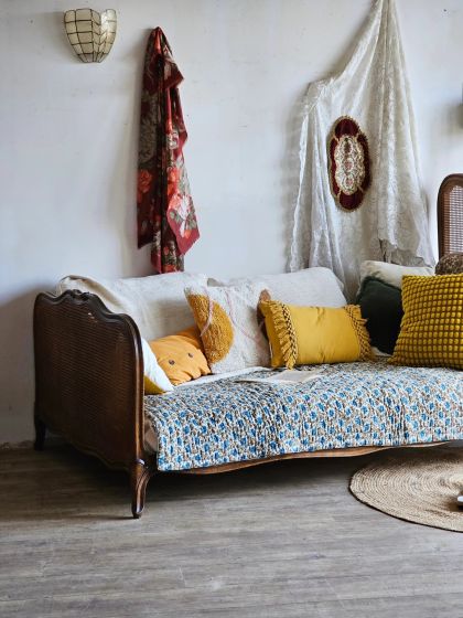 Ancien lit banquette canné Louis Philippe XXe