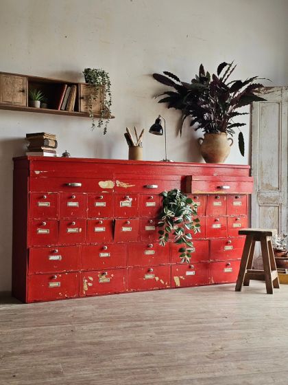 Ancien grand meuble de métier à clapets circa 1930-1950