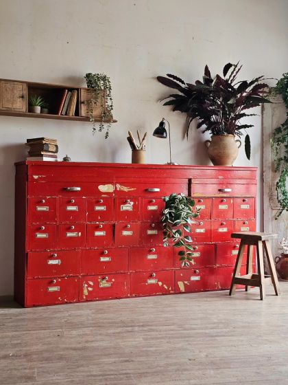 Ancien grand meuble de métier à clapets circa 1930-1950