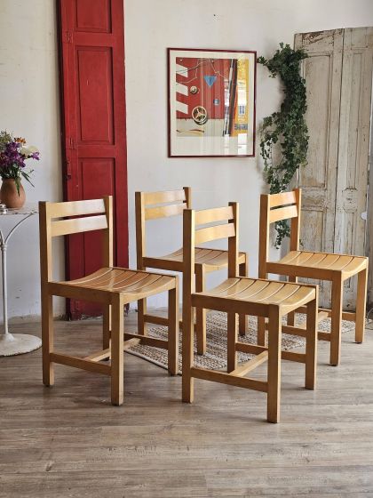 Suite de 4 chaises en hêtre André Sornay années 60