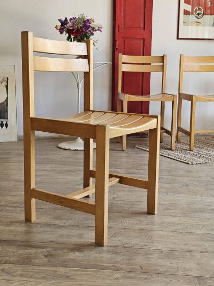 Suite de 4 chaises en hêtre André Sornay années 60