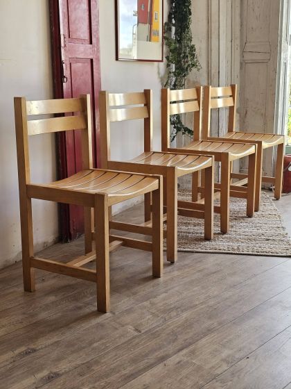 Suite de 4 chaises en hêtre André Sornay années 60