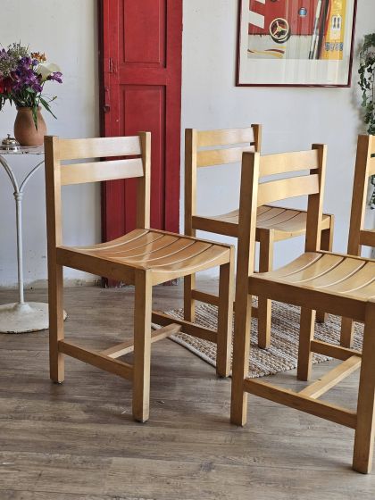 Suite de 4 chaises en hêtre André Sornay années 60